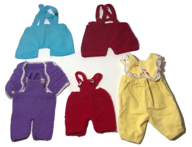 Doll Clothes Outfits 6 Pieces Hand Knit Crocheted Sewn Overalls Jumpers