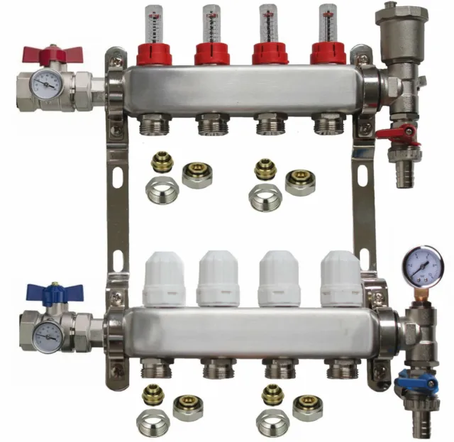 Manifold Stainless Steel  FOR UNDERFLOOR HEATING 4 PORT