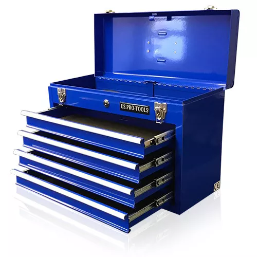 44 US Pro Tools Blue Top steel Tool Box Chest Cabinet storage mobile 4 DRAWER