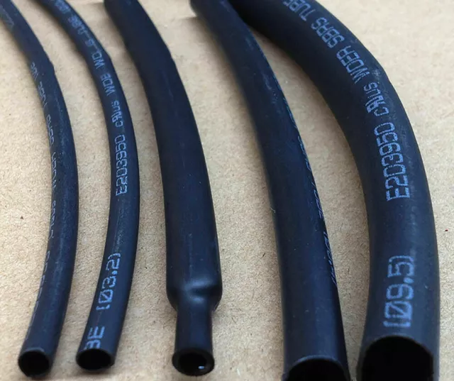 Black 1mm-210mm Heatshrink Tube 2:1 Heat Shrink Tubing Wire/Cable Sleeving Wrap 3