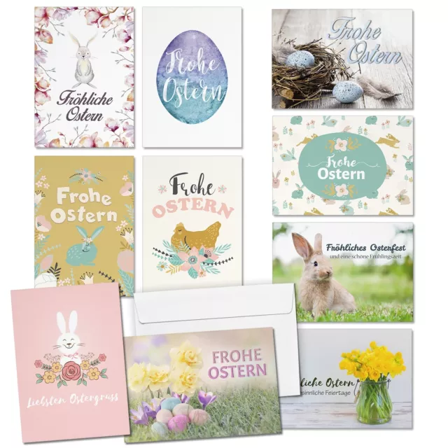 10 Osterkarten Mix 10 Motive Mix Set Umschlag Grußkarten Frohe Ostern Postkarten