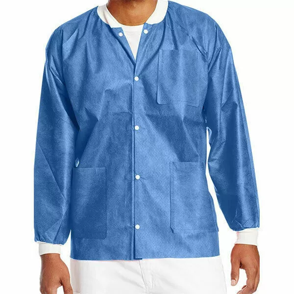 RMH3 Dental Lab Jackets Blue Size Large Hip length Non sterile 10/Pk