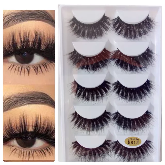 5 Paar 3D Echthaar Wimpern 100% Mink Lashes Fake False Faux Eyelashes G812