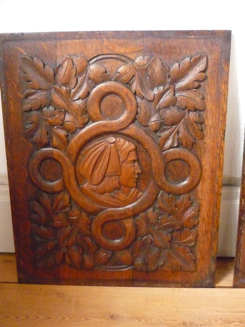 Pair Antique French hand Carved Oak  Door Panels Architectural Breton 2