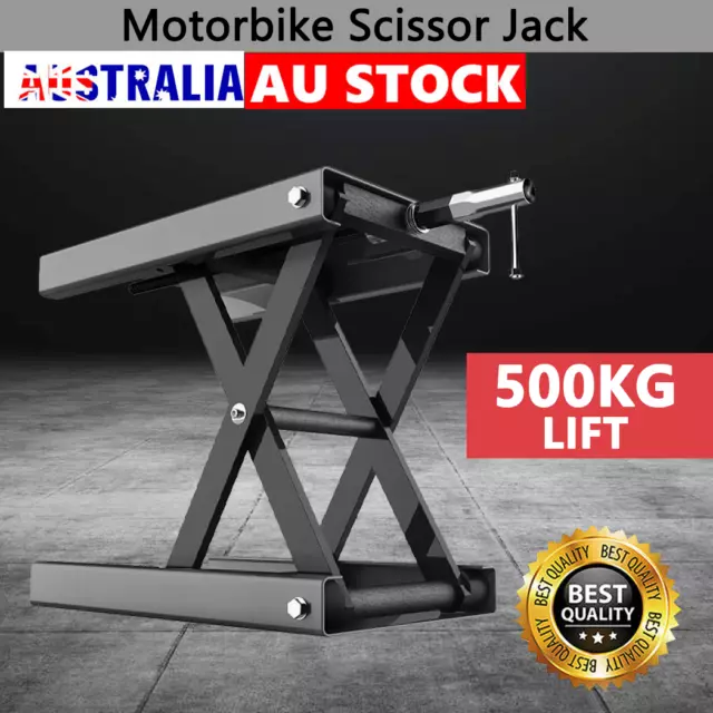 500KG Motorcycle Lift ATV Scissor Jack Dolly 1100 lbs Wide Deck & Hand Crank