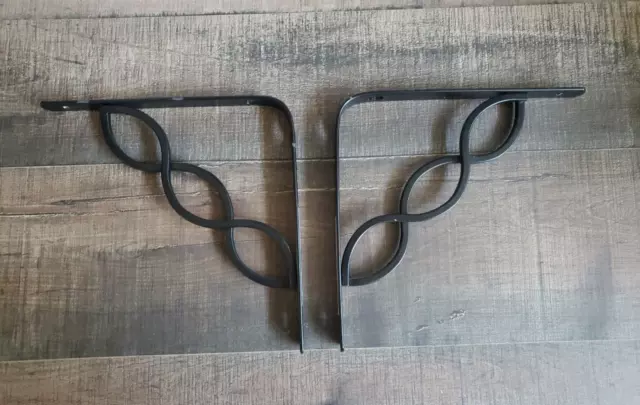 Triple Scroll Steel Celtic Scroll Black Color 8" X 8" Shelf Brackets Lot of 2