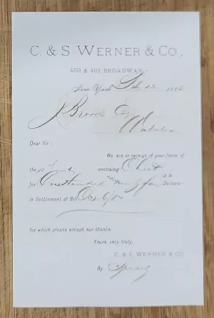 1880 Billhead New York City CS Werner Wholesale Clothiers