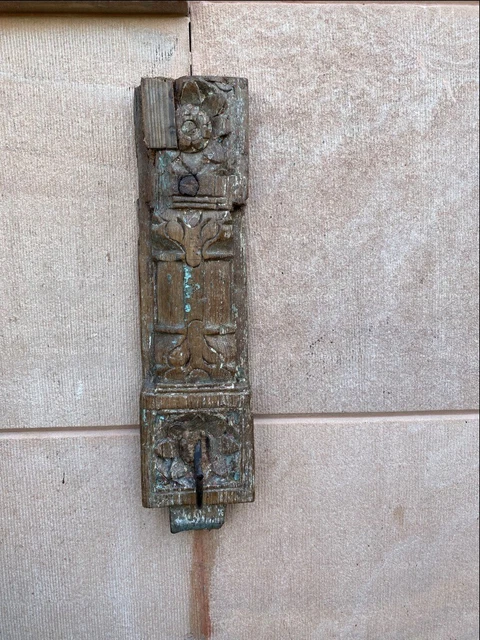 Ancient Old Wooden Handcrafted Floral Carved Wall Hanging Hanger Hook Panel 2