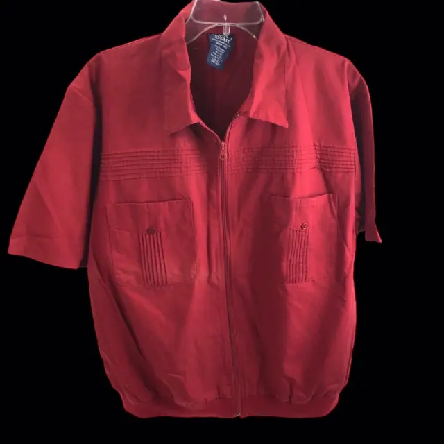 Vintage John Blair Shirt Mens Large Zip-Up Red Short Sleeve Banded Bottom retro