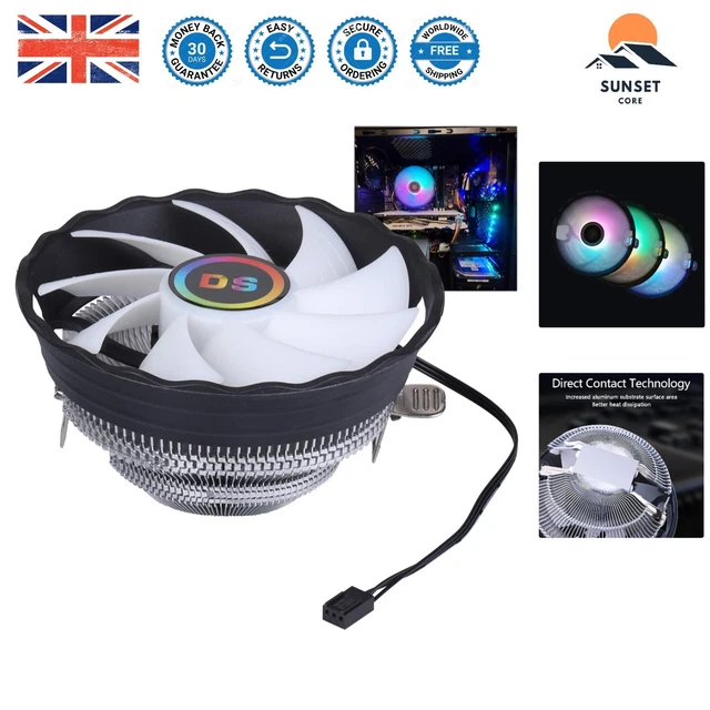 INTEL CPU COOLER Heatsink Fan Auto RGB LED For LGA775/1155/1156 1500RPM ...