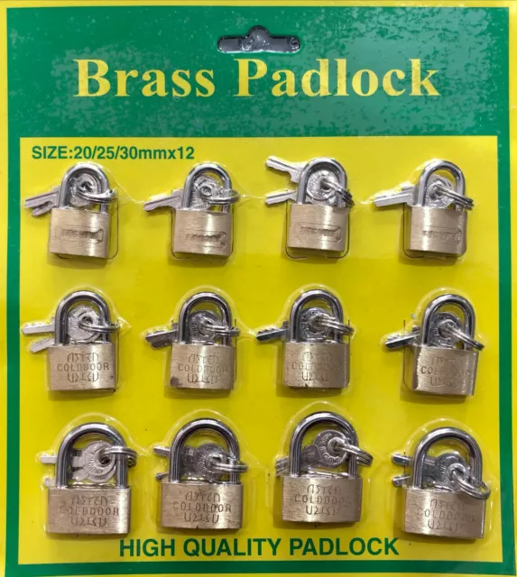 MINI BRASS TRAVEL PADLOCK Small 2 Key Lock Holiday Luggage 20/25/30mm Suitcase