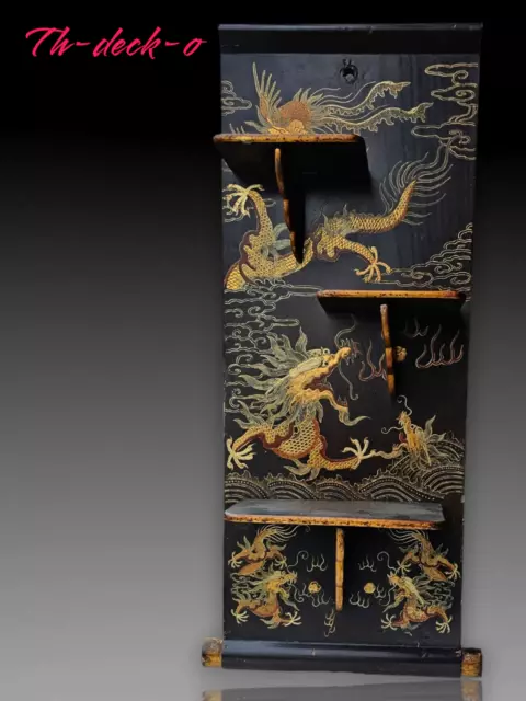 Chine Étagère Pliante Laque Noire Or Dragons Chinese Export Shelf Lacquer Xixe