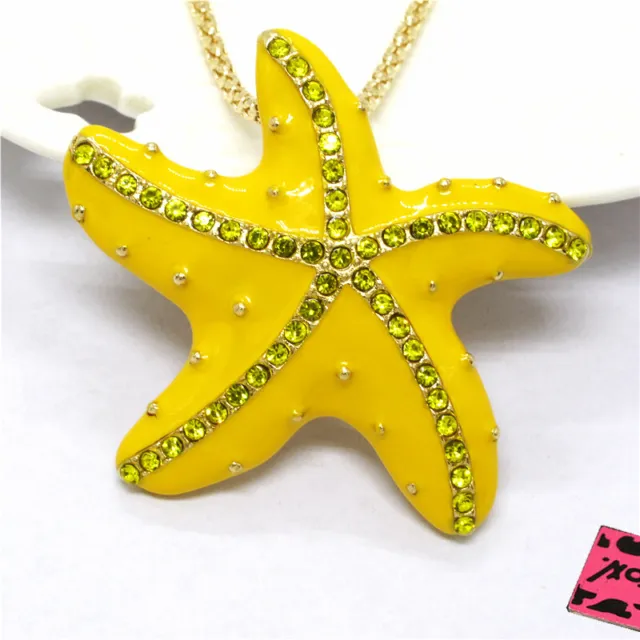 New Fashion Women Yellow Enamel Cute Ocean Starfish Crystal Pendant Necklace