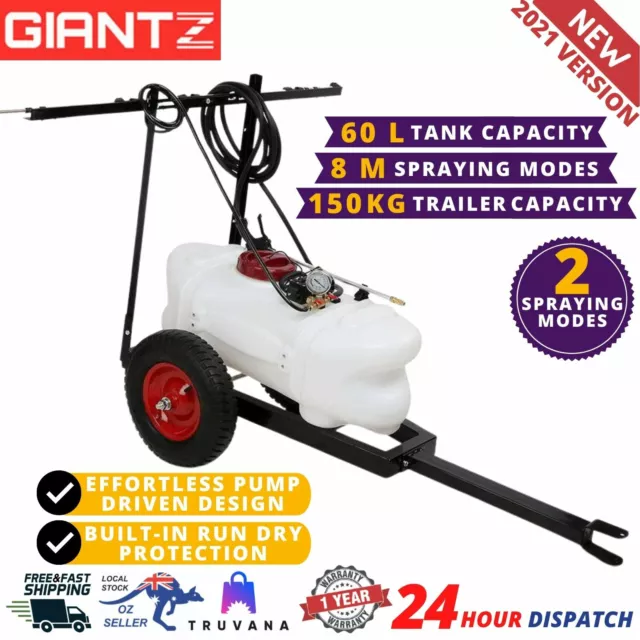 Weed Sprayer 60L Tank with 2m spray boom, trailer cart tow behind ATV Quad Bike