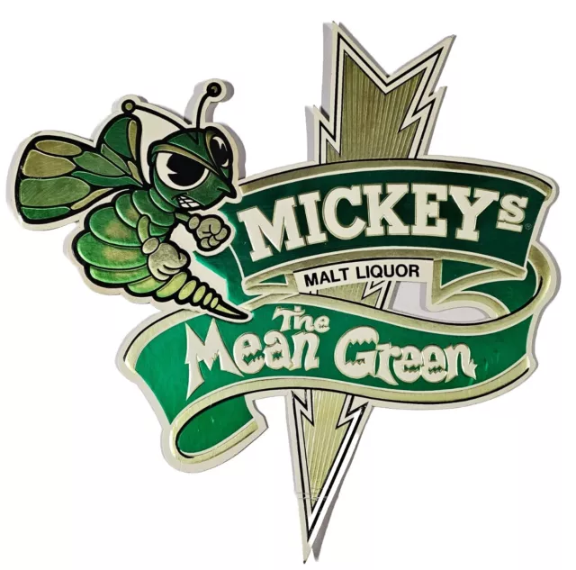 VTG Mickeys Fine Malt Liquor "The Mean Green" Embossed Cardboard Beer Sign