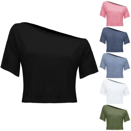 Donna Manica Corta Maglia Monospalla Elasticizzato Tinta Unita T Shirt