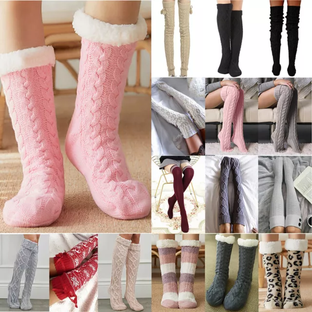 Ladies Knitted Long Socks Over The Knee Legs Warmer Thigh High Stockings Winter 3