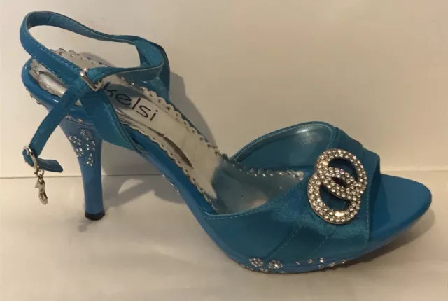 Sandales Femmes À Talon Moyen Mariée Soirée Bleu Ciel Diamant Chaussures Orteils Peep Sandales 2