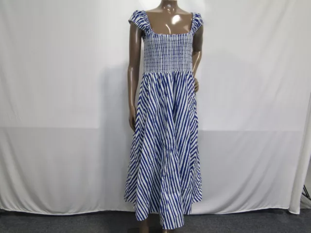 La Ligne Women's US L Smocked Striped Dress Blue/White