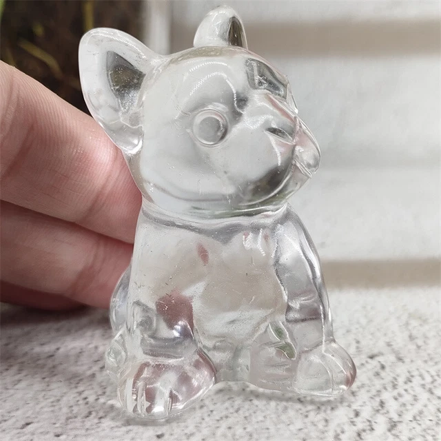 2.2" Clear Melting Stone Hand Carved French Bulldog Quartz Crystal Skull gem 1PC