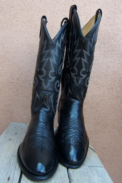 DAN POST Mens Cowboy Western Boots Black on Black Leather Ranch Riding Size 9.5D