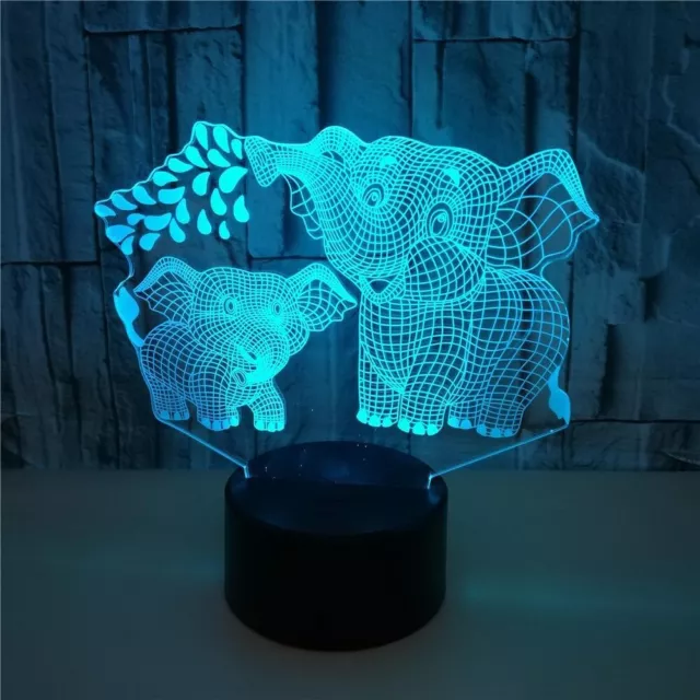 Elephant Family 3D Acrylic Night Light Lamp USB 7 Colors Touch Control