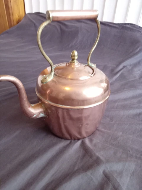 Antique Vintage Large Georgian Copper Brass Kettle Pot Swan Neck Spout