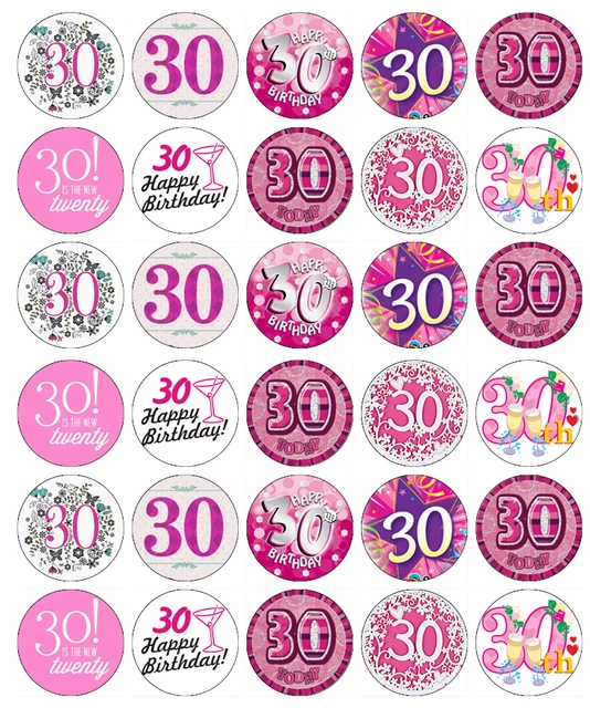 30X HAPPY 30TH Birthday Pink Cupcake Toppers Edible Wafer Fairy Cake