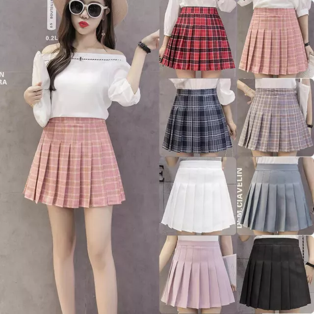 New Women's High Waist Pleated Casual Tennis Style Mini Skater Skirt UK