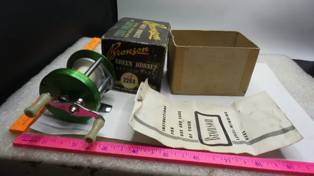 VINTAGE BRONSON GREEN Hornet NO. 2200 Fishing Reel with box and  instructions $15.00 - PicClick