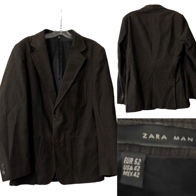 Zara Man sz 42 dark brown corduroy long sleeve sport coat blazer jacket