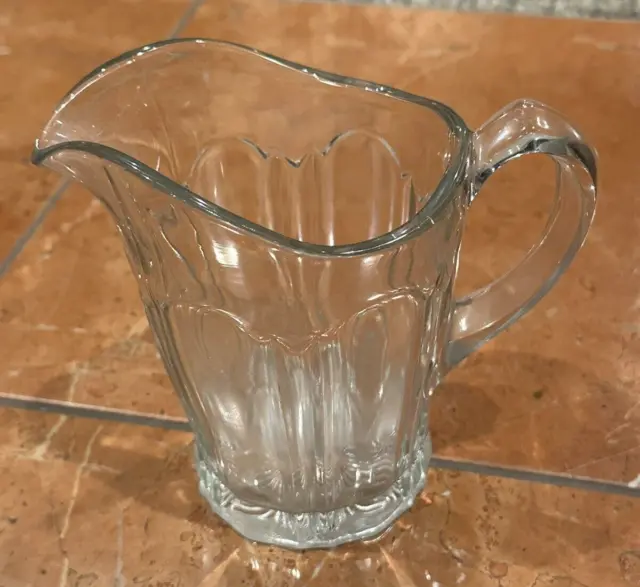 Vintage Heavy Clear Glass Ribbed Paneled 5" Creamer Syrup Pitcher Darling Euc