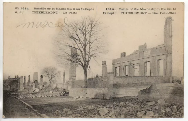 THIEBLEMONT- Marne - CPA 51 - La poste - ruines de Guerre