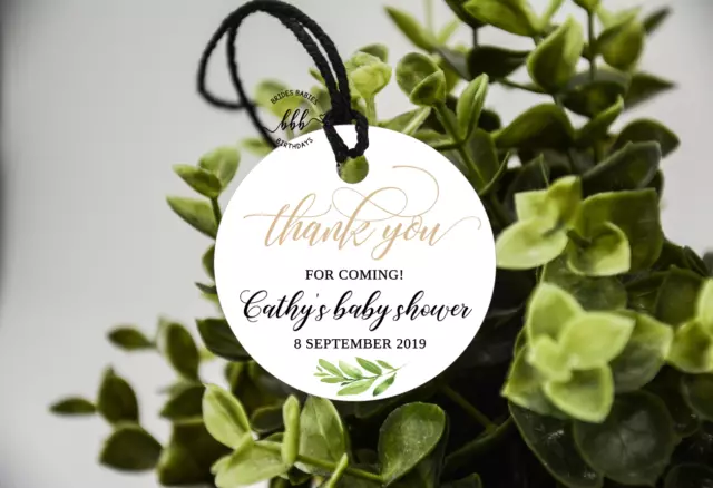 10 White Gift Tags Baby Shower Favour Bomboniere Personalised Thank You