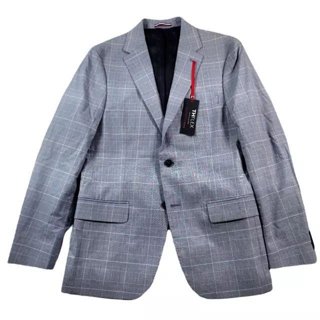 Tommy Hilfiger Blue Red Plaid Blazer Mens 38R 38 Sport Coat Cotton Stretch $295