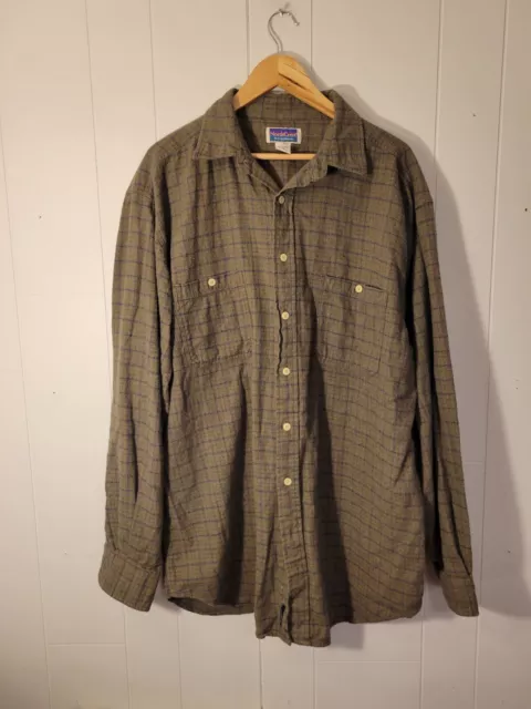 Vintage North Crest Mens LT Long Tall Heavy Plaid Flannel Button Up Shirt Olive