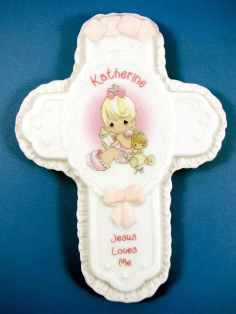 Precious Moments Baby Girl Personalized Porcelain Cross Jesus Wall Plaque