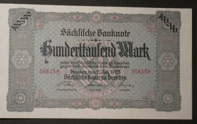 1923 Inflation Hunderttausend Sächsische Bank Dresden Länderbank Deutsches Reich