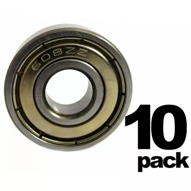 608-ZZ Ball Bearing 8x22x7 Dual Shielded Metal Chrome Skateboard 608Z (10 QTY)