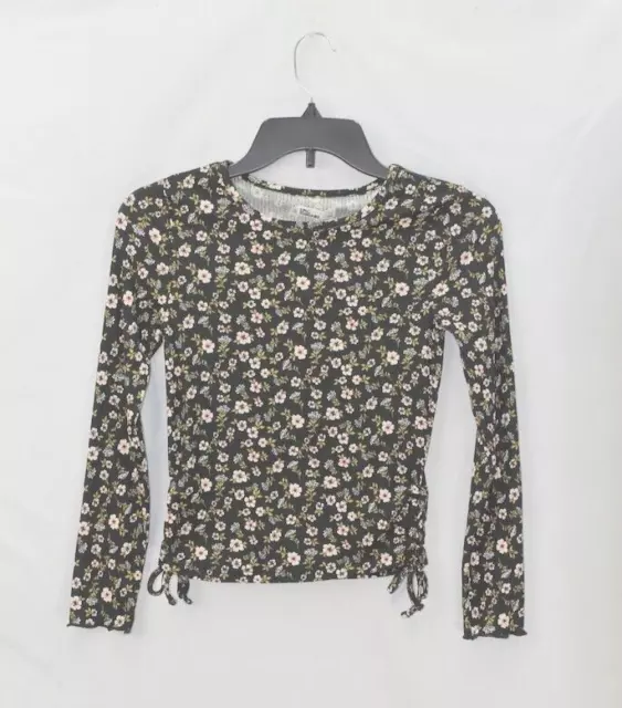 Epic Threads Big Girls Size M Long Sleeve Rib Floral Long Sleeve Top, Black, NwT