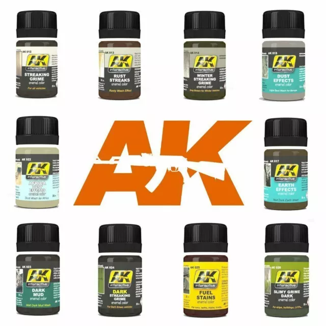 AK Interactive choose & mix from full range 35ml weathering washes & pigments