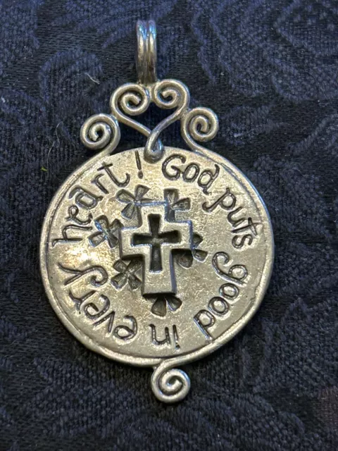 Sterling Silver "God Puts Good in Every Heart" Cross Pendant: Signed JM