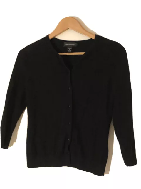 Cable Gauge Womens Button Down Cardigan Sweater Black Knit 3/4 Sleeve Size S