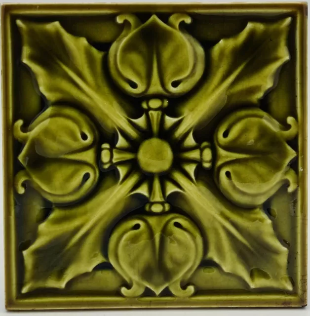 Fireplace Tile Relief Molded With Fourfold Floral Design By Pilkington C1900 Ae3