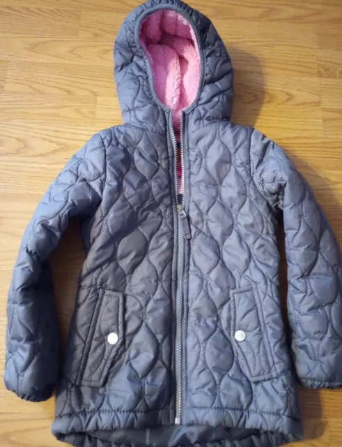 Girls Gray Puffer Coat By Pink Platinum Sz 5/6 Hooded Winter Jacket