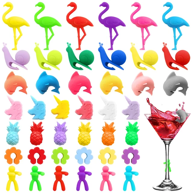 Lot De 12 Marqueurs De Verre En Silicone - Forme Escargot, 6 Couleurs, Réutilisables - Pour Vin, Fêtes, Identification Des Verres - 11