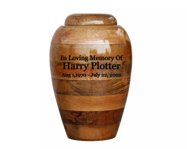 Urn For Human Ashes, Adult Size Wooden Hand Turned Mango Wood Funeral Urn