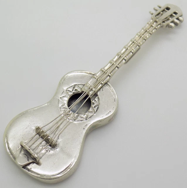 Vintage Argento Sterling 925 Italiano Fatto a Mano Chitarra Miniatura Marchiato
