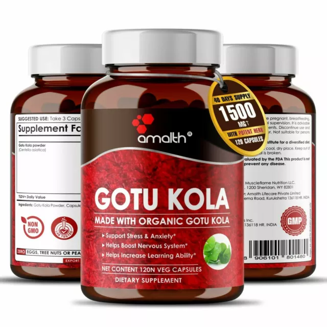 Bio-Gotu-Kola-Pulver Centella Asiatica 1500 mg Kapseln - Speicher 120 Stück