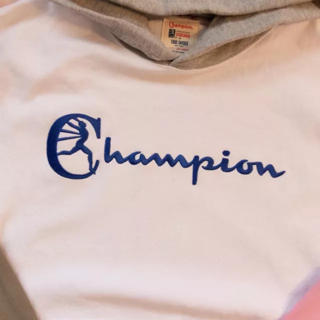 RARE TODD SNYDER x Champion Running Man Multicolor Blocked Hoodie Size ...
